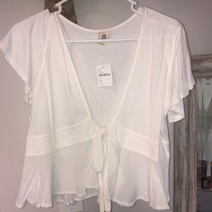 Free people white front tie cropped shirt